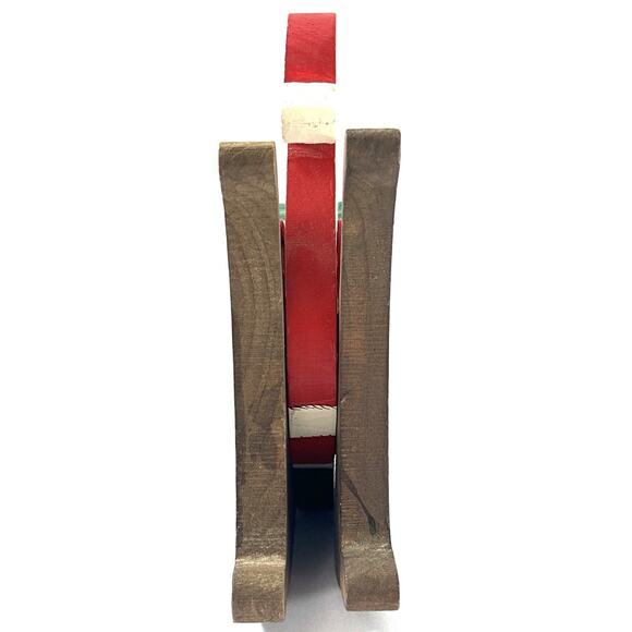 Hand-Carved & Painted Wooden Santa in Sleigh Christmas Decoration 6.5” - Picture 5 of 6